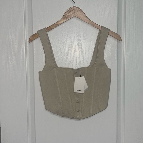 GUIZIO Danielle GUIZIO Cream Tan Knit Ribbed Button-Front Corset Top Zip Back XL - Picture 10 of 14